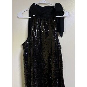 Black Sequined Top Womens 18 Sleeveless Halter Bow New Years Eve Dressy Party